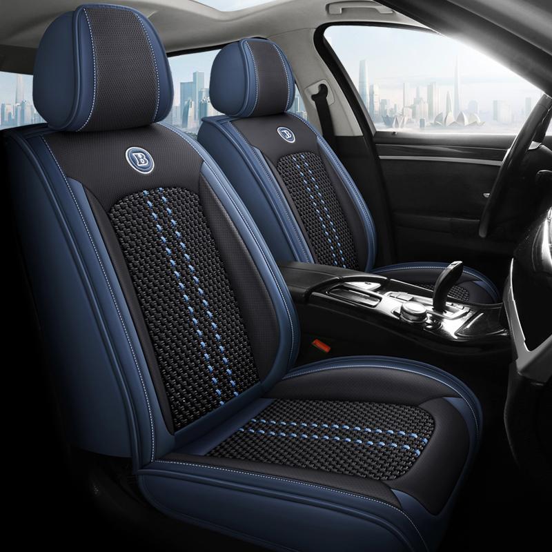 5-Seater High-Quality Full-Coverage Leather & Ice Silk Car Seat Covers - Universal Fit, Breathable, Anti-Slip, Easy to Install