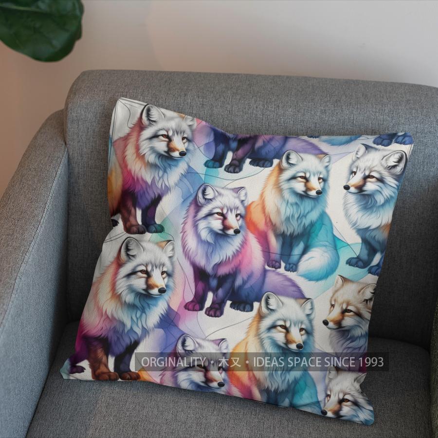 2D Colorful Foxes Patterned Decorative Pillow Cover Pattern Cushion Cover Suitable For Sofa Bedroom Car Pillow Cover