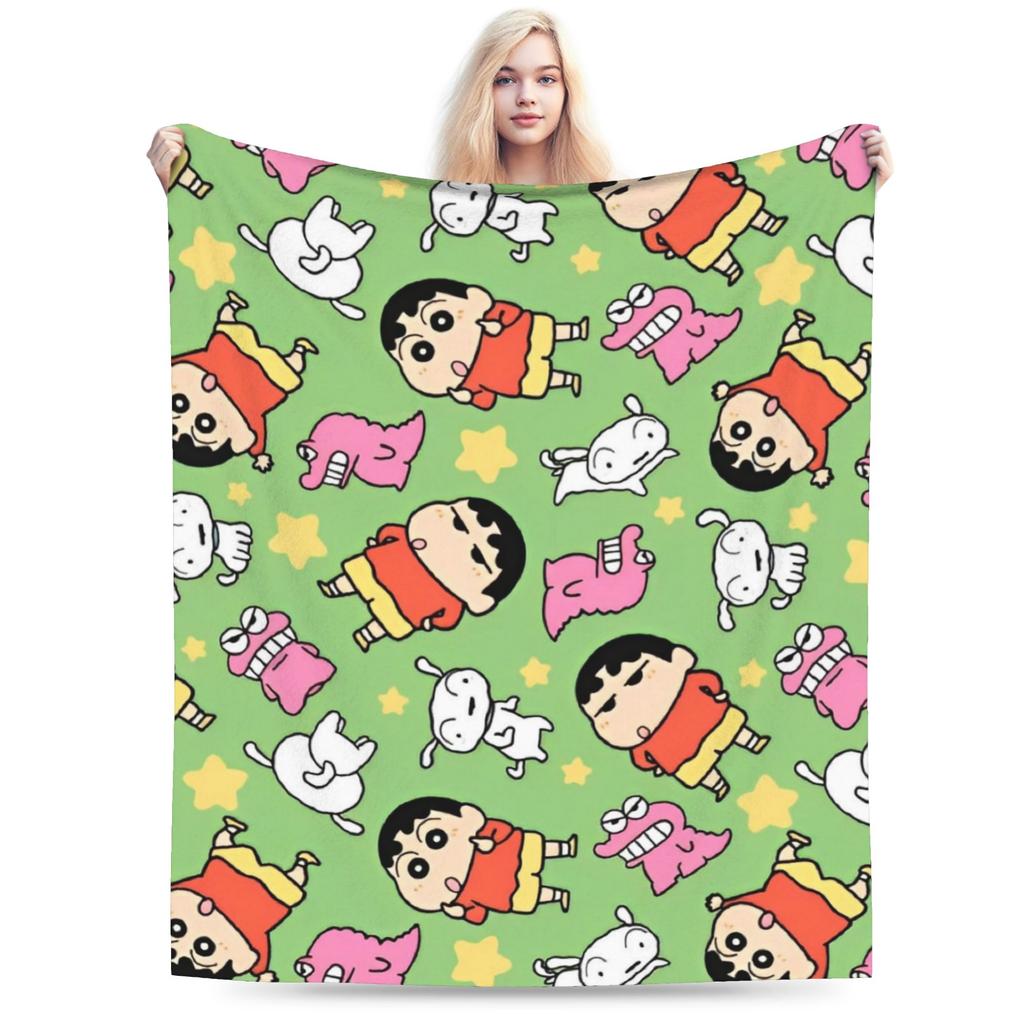 Crayon Shin Chan Demon Slayer Fleece Throw Blanket Anime Blankets for Home Travel Warm Plush Thin Quilt