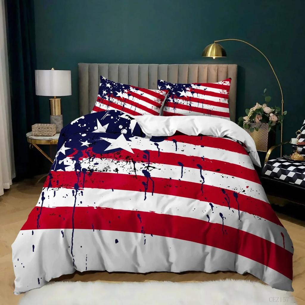 Dynetrekksett med nasjonalflagg King Size Kreativt sengetøy med amerikansk flagg for tenåringer voksne Mikrofiber Enkelt Dobbel Dynetrekk