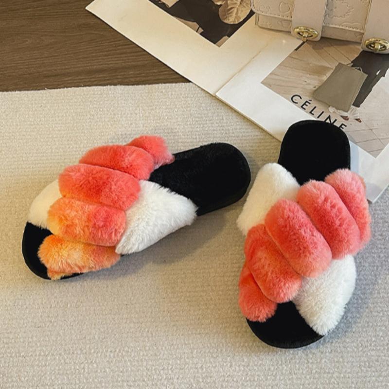 

Осенне-зимние домашние тапочки с плоским носком, перекрещенные мохнатые тапочки, модные радужные тапочки 40-41 оранжевый