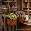 Outdoor Metal Hanging Plant Pot with Iron Rail Hook for Home Garden Wall Decoration and Flower Planting Display