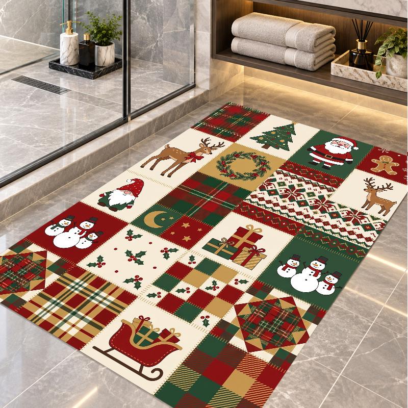 Christmas Theme Floor Carpet, Soft Area Rug, Xmas Indoor Home Holiday Decoration