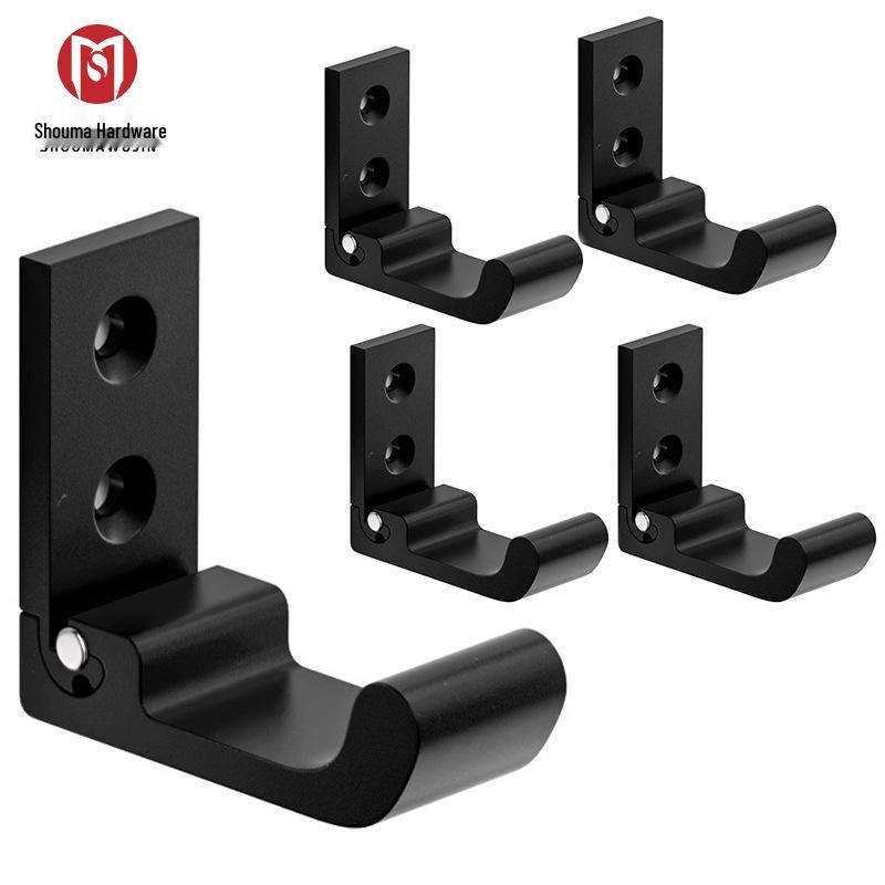 Black Aluminum Alloy Folding Wall-Mounted Coat Hook - Punch-Free, Solid Single Hook