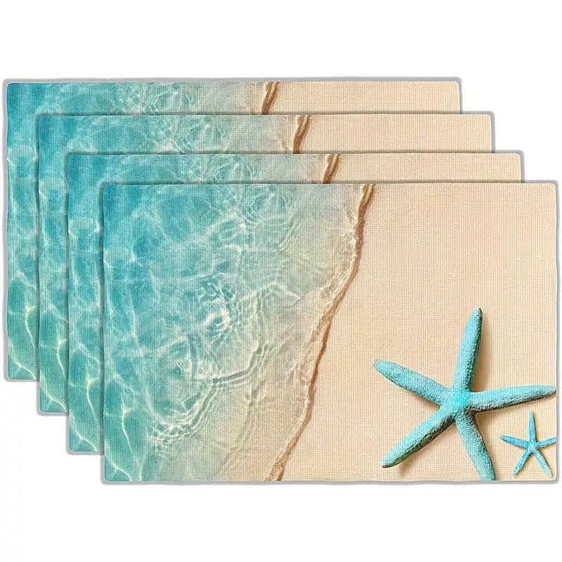 4PC Beach Shell Placemat, Blue Ocean Dining Table, Coffee Table Decoration, Anti Fouling and Heat-insulating Placemat