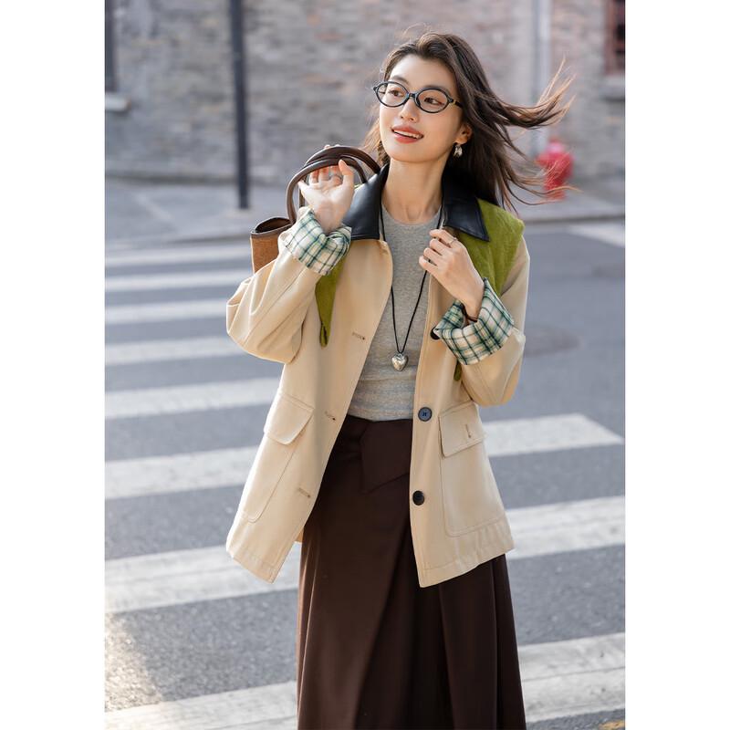 

MOKANA Women s Color-Block Long-Sleeve Trench Coat MKNJD3882 XS