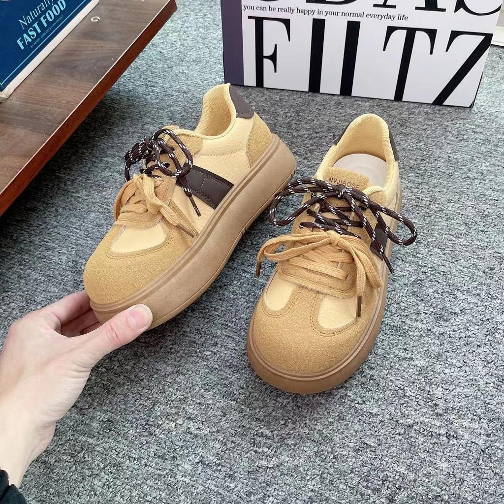 thick-soled German training shoes women's 2025 new spring and autumn shoes bread shoes versatile big head white shoes design board shoes