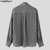 INCERUN Men Casual Loose Lapel Long Sleeve Striped Print Shirts Tops
