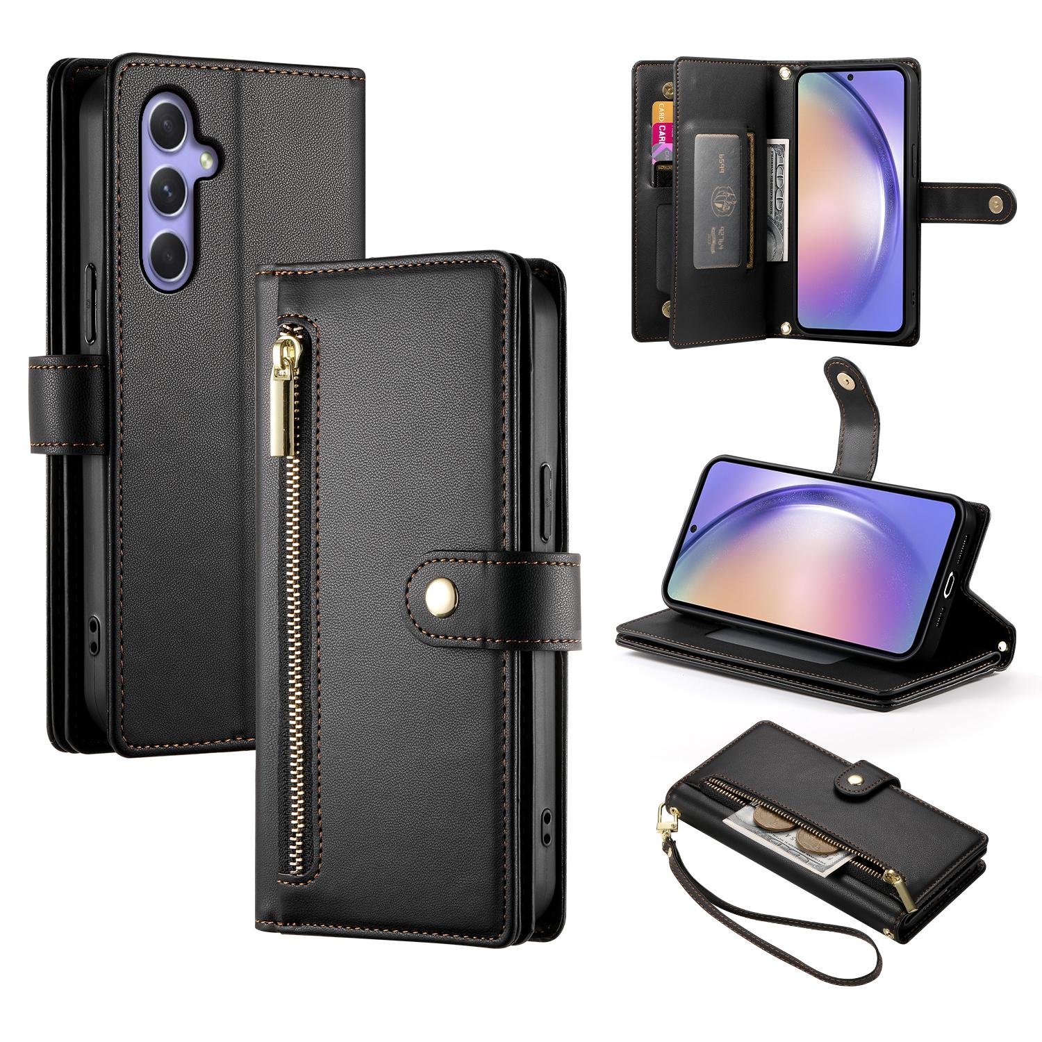 

DF-011 For Samsung Galaxy A54 5G Case Zipper Phone Leather Cover with Shoulder Strap A