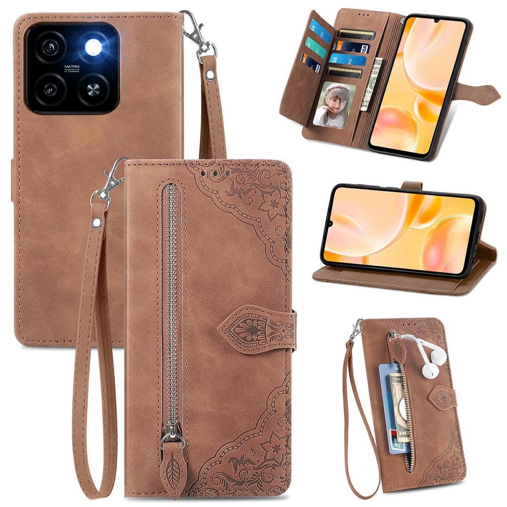 Husă pentru ZTE Blade A55 Portofel cu Fermoar Piele PU Imprimeu Floral Husă Telefon