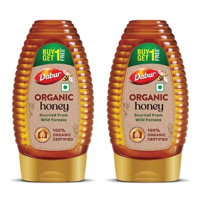 Dabur Raw Organic Honey 450g Pack (225g X 2) | 100% Pure, Unprocessed & Natural Forest Honey | NPOP Certified, Squeezy Bottle