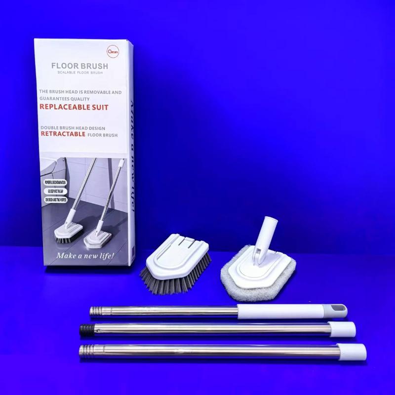 Teleskopik Uzun Saplı Temizlik Fırçası Banyo Fayans Tuvalet Üçgen Fırça Çok Fonksiyonlu Çift Fırça Başlıklı Yer Fırçası