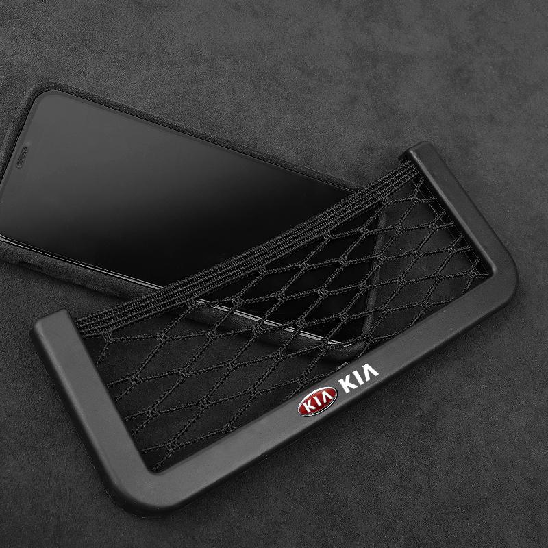 Car Organizer Storage Bag Auto Paste Net Pocket Phone Holder Car Goods For Kia Rio 3 K2 Ceed Cerato K3 Sportage 4 Picanto K5 Optima Sorento Forte