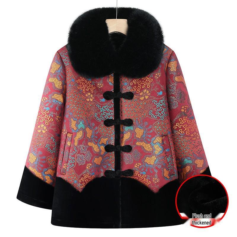 Omas Samt-Baumwolljacke für Damen - Wintermantel für ältere Damen