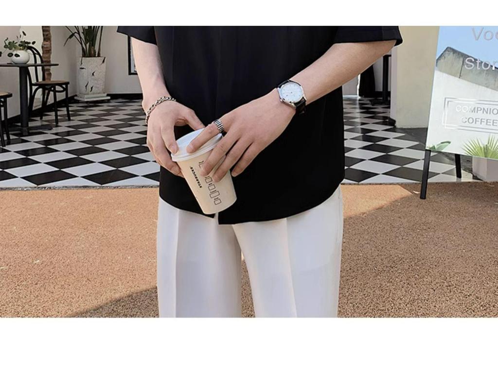 Men's Casual Summer Stand Collar Ice Silk Shirt Suit - Chinese Inspired Design