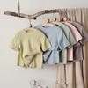2025 Summer Kids' Breathable Cotton Pajamas - Unisex Solid Color Home Set