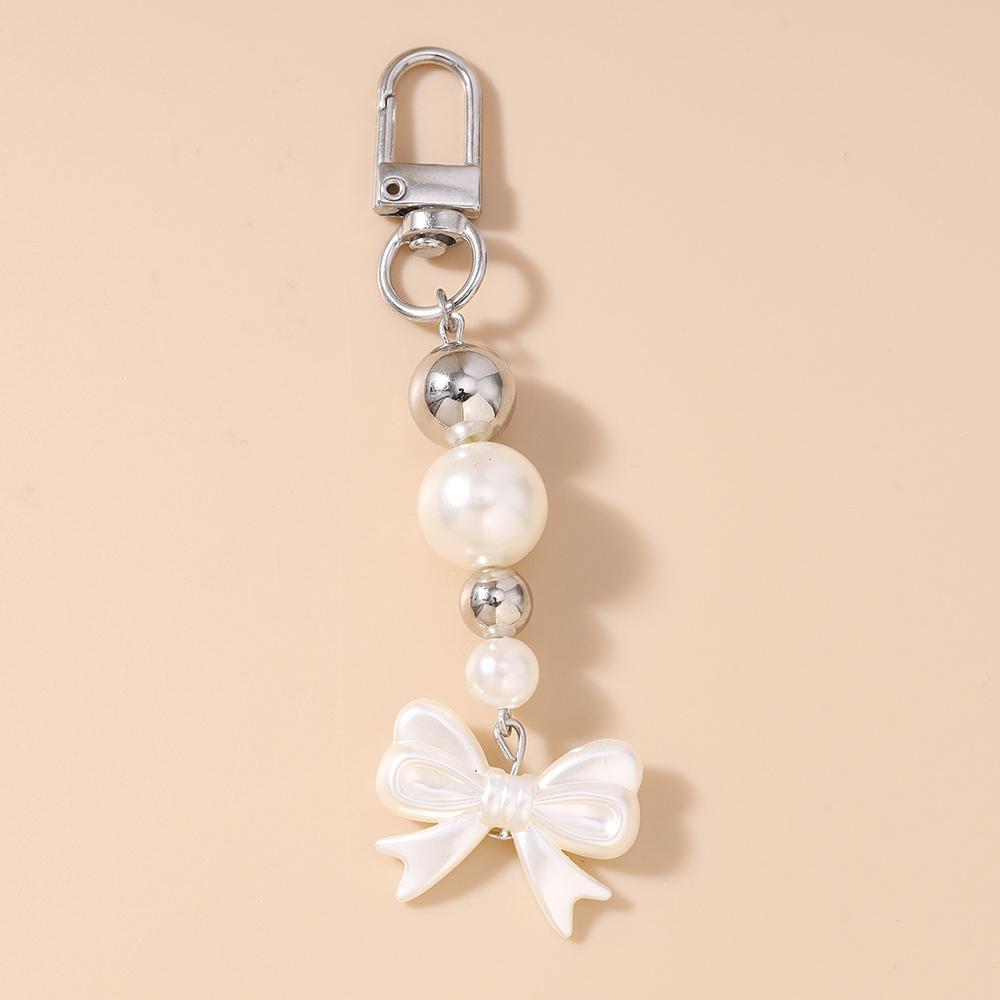 Cute Bowknot Keychain Women Girls Pearl Beaded Key Ring Pendants for Handbag Decor DIY Handmade Key Chain Gifts