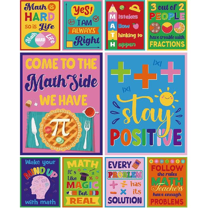 10 Pcs Math Classroom Decor Funny Math Posters Colorful Educational Mathematics Bulletin Board Set Signs for Elementary Middle High School Teacher