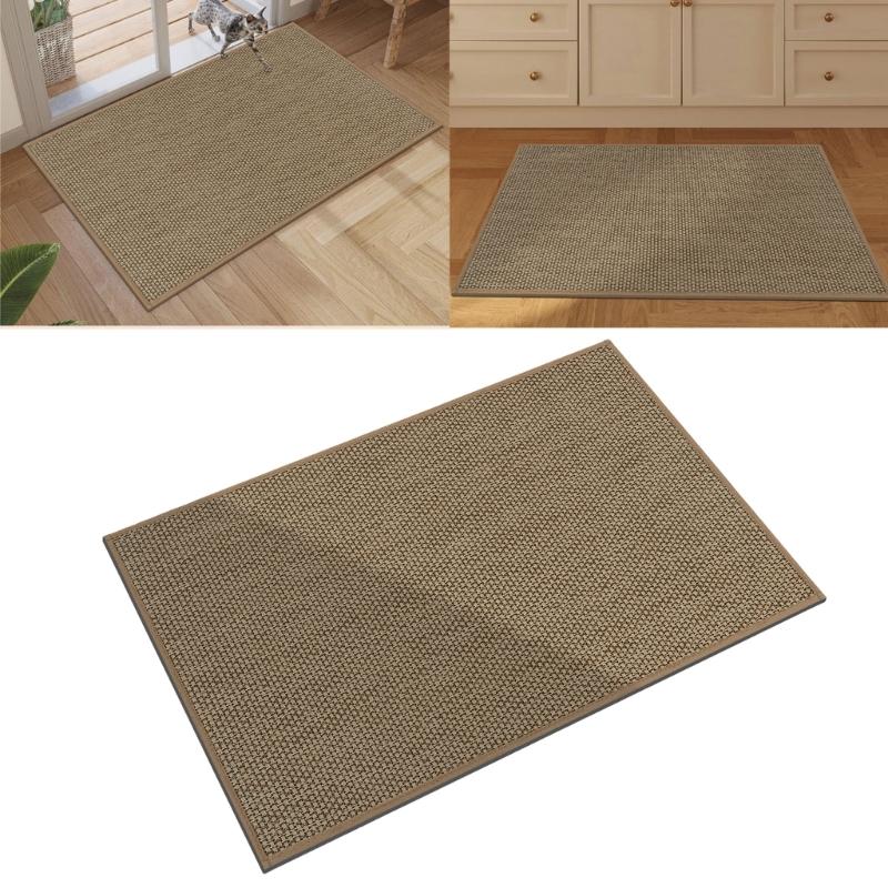 Rubber Backing Door Mat with Faux Linen Like Texture Nonslip Safety Absorbent Floor Mat for Front Door Entryway Entrance