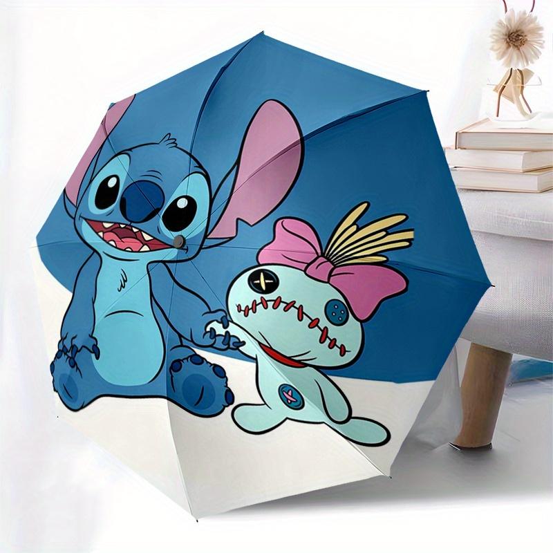 Stitch,Alien Automatic Folding Umbrella Simple 8 Rib Design, Bright Cartoon Pattern, Durable Iron Frame, Suitable For Travel, Outdoor, Bea