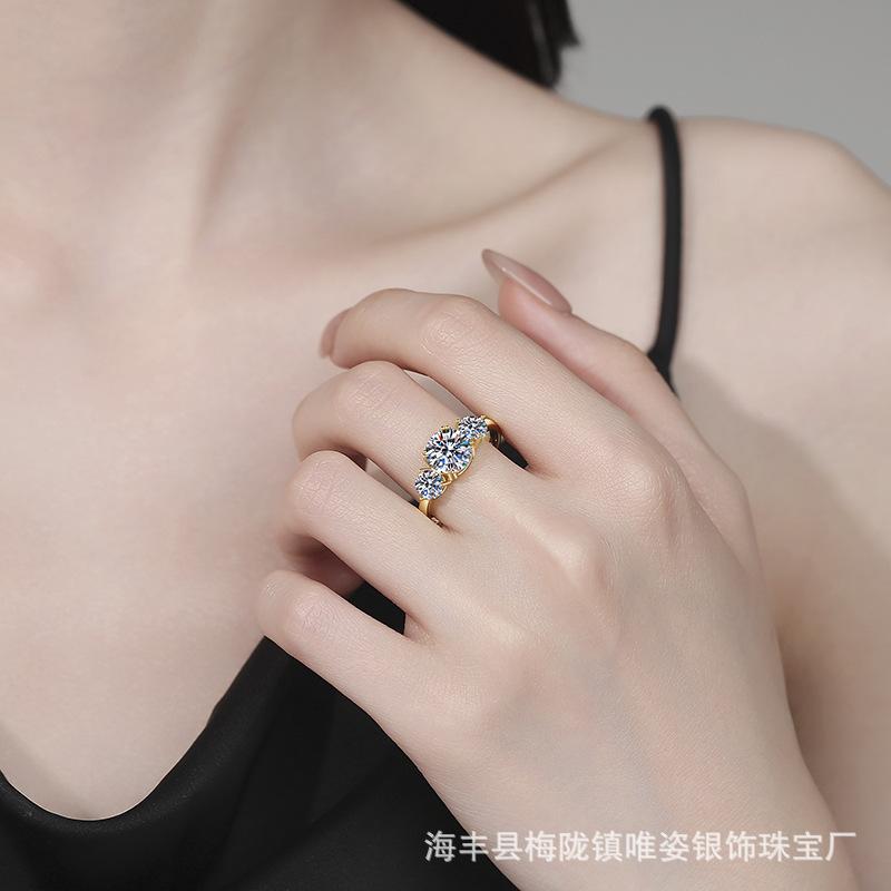 PT950 3Ct Three-Stone Moissanite Ring Platinum Bridal Set18K Gold Plated Luxury EU US Light Luxury Jewelry Jewelry