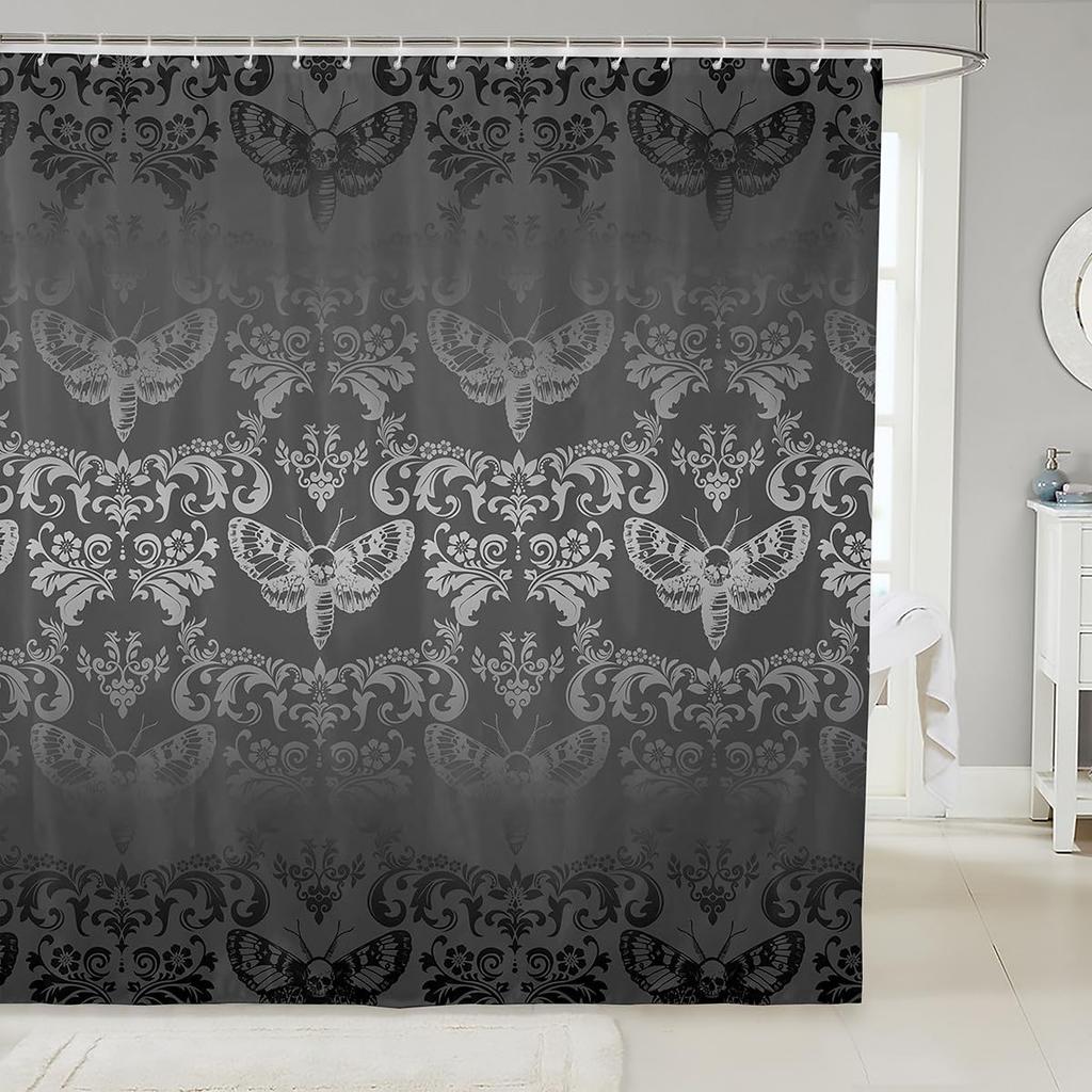 Vintage Boho Damask Floral Bathroom Curtain,Bohemian Exotic Goth Shower Curtain Victorian Baroque Flower Shower Bathtub Decor
