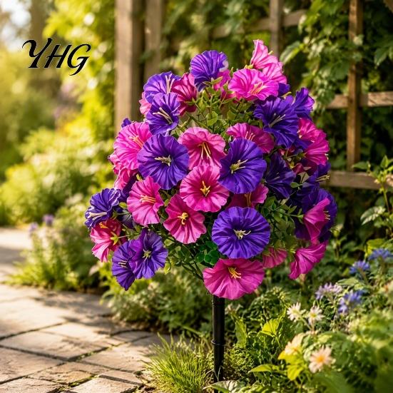Colorful Yard Ornamentation Artificial Petunia Flower Stake, Fake Morning Glory Ground Stake Flower, Weatherproof Landscaping Outdoor UV?Resistant
