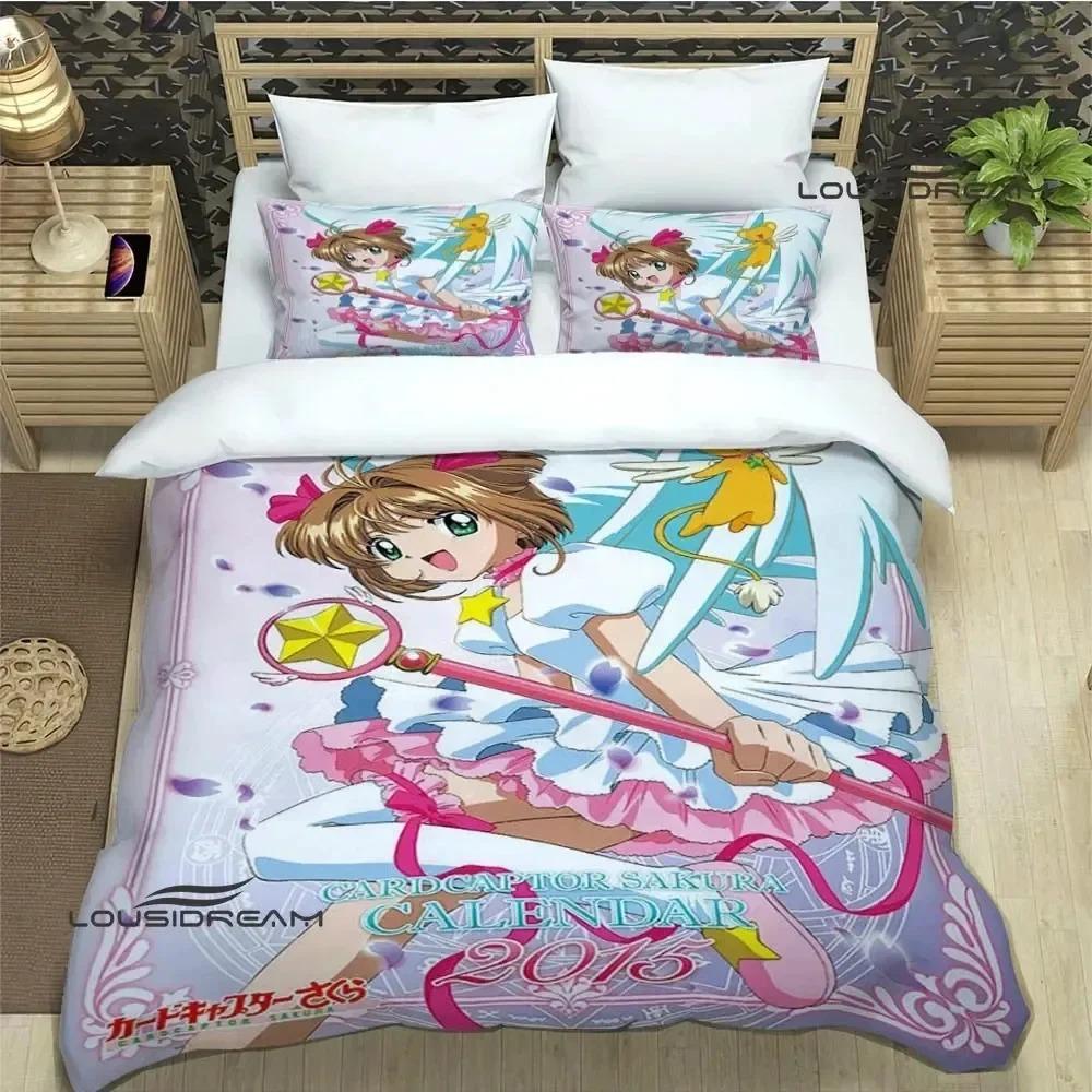 Druk 3D Zestaw pościeli Anime Card Captor Sakura Miękny nowoczesny narzuta na łóżko do sypialni Wygodna poszewka na kołdrę Poszewka na kołdrę i poszewka na poduszkę