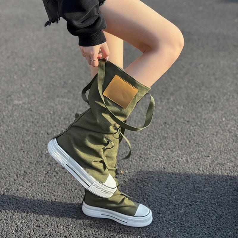 Fashion New Women's Boots Fashion Mid-calf Canvas Boot Breathable Casual Boots Designer Women Pants Tube Stack Boot Student Canvas Boots