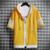 Hong Kong Style Men's Loose Fit Hooded Cardigan T-Shirt - Trendy Short Sleeve Summer Top