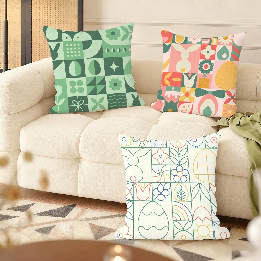 Happy Easter Cushion Cover Soft Short Plush Pillow Cover Smooth Cozy Texture Aesthetic Cushion Case Home Decor