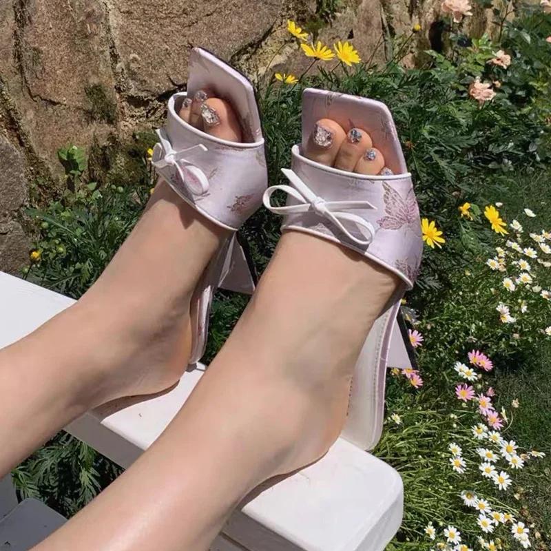 

Bow Women s Slippers Designer High Heels Shoes Sexy Heeled Sandals 2025 New Brand Summer Pumps Party Flip Flops Zapatos De Mujer 39 рожевий