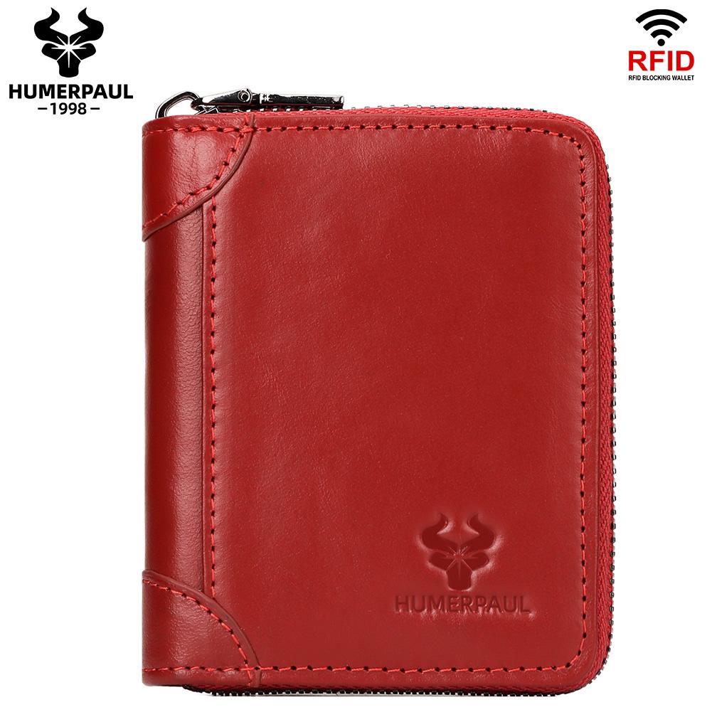 Humerpaul Ladies Wallet First Layer Cowhide Wallet Coin Purse RIFID Anti-theft Brush Organ Wallet Zipper Opening