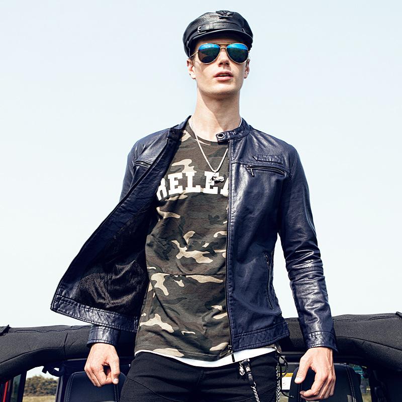 

Мужская кожаная куртка с кожаным воротником в британском стиле, мужское пальто XXXXL ультрамарин синий