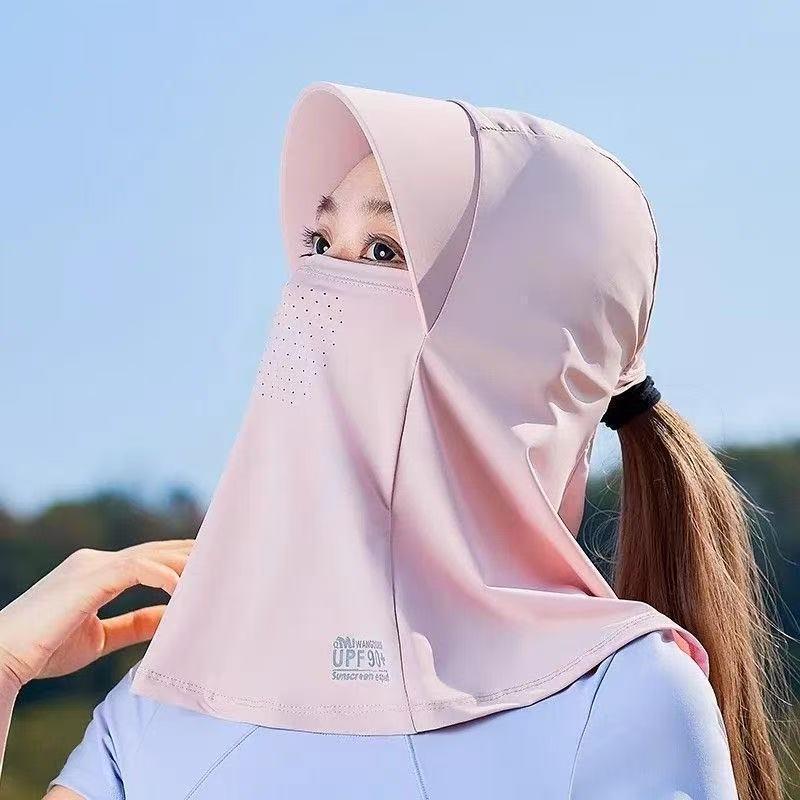 

UV Protection Ice Silk Hat with Full Face Shade for Outdoor Cycling - Breathable Summer Neck Guard for Men & Women