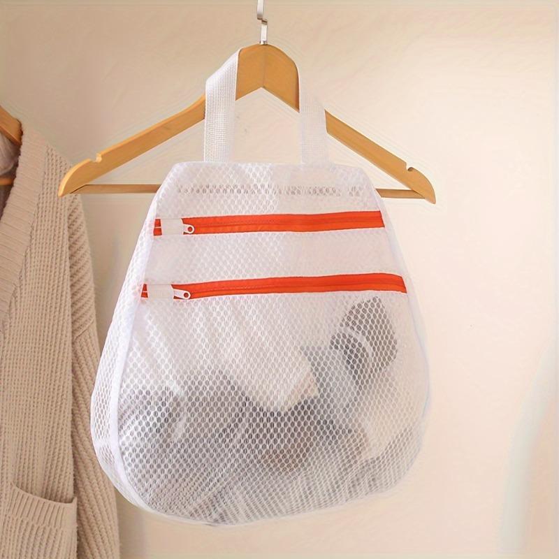 Multifunctional Hanging Organizer Bag - Double-Layer Mesh Laundry Bag with Zippered Compartment & Side Pockets
