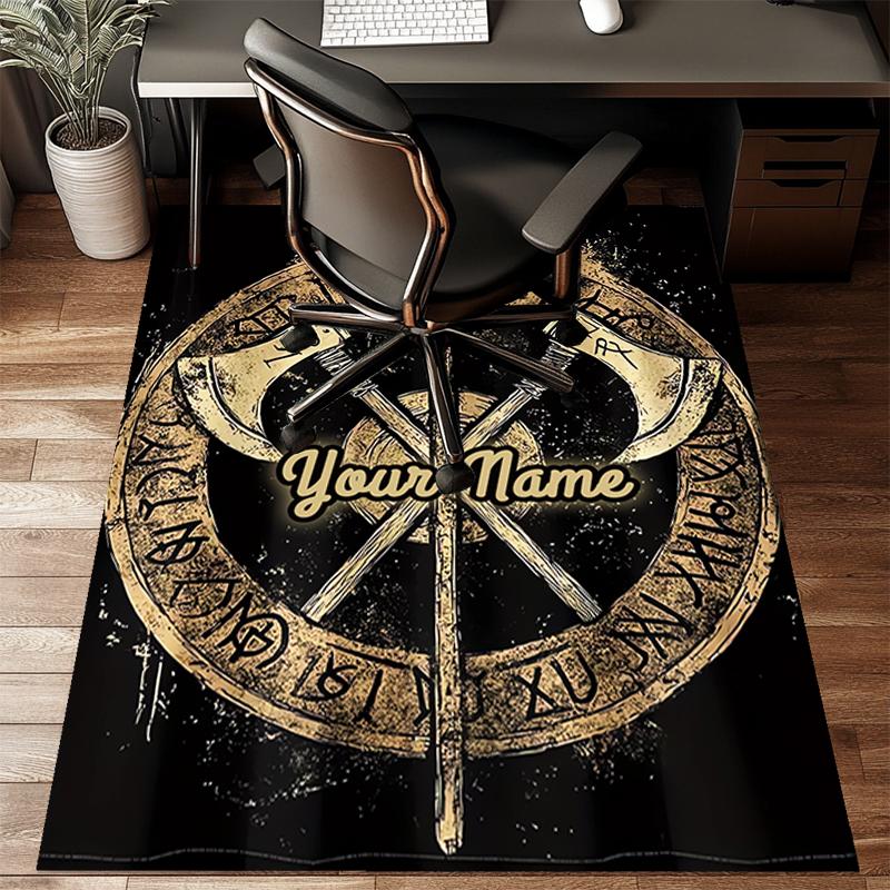 1PC Custom Name Axes Shield Theme Floor Mat Ideal for Living Room, Game Rooms, Office, Bedroom,Floor Mat Playful Design