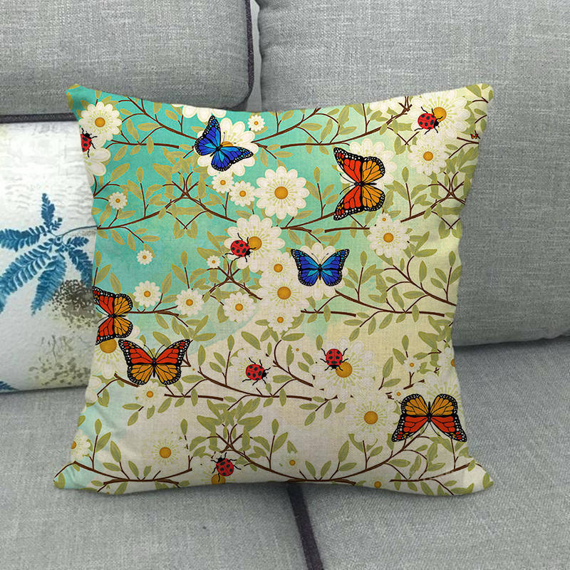 Colorful Butterfly Cartoon Insect Animal Digital Printing Short Plush Pillow Covers For Car Sofa Office Cushion Cover Home Goods