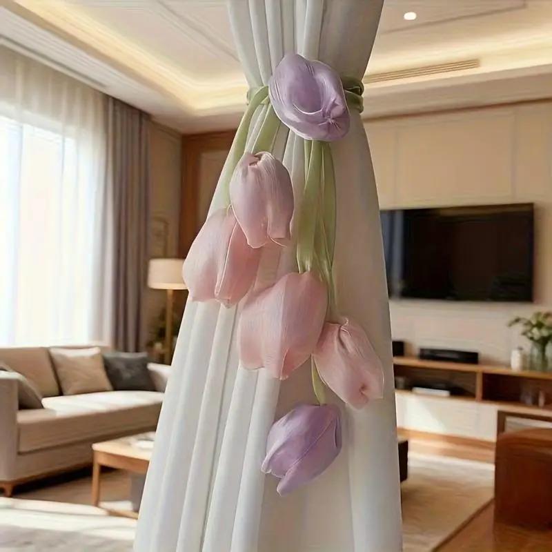4PCS Adjustable Tulip Curtain Straps Elegant Beautifully Curtain Tieback Creative Fashion Elegant Curtains Tie Rope Living Room