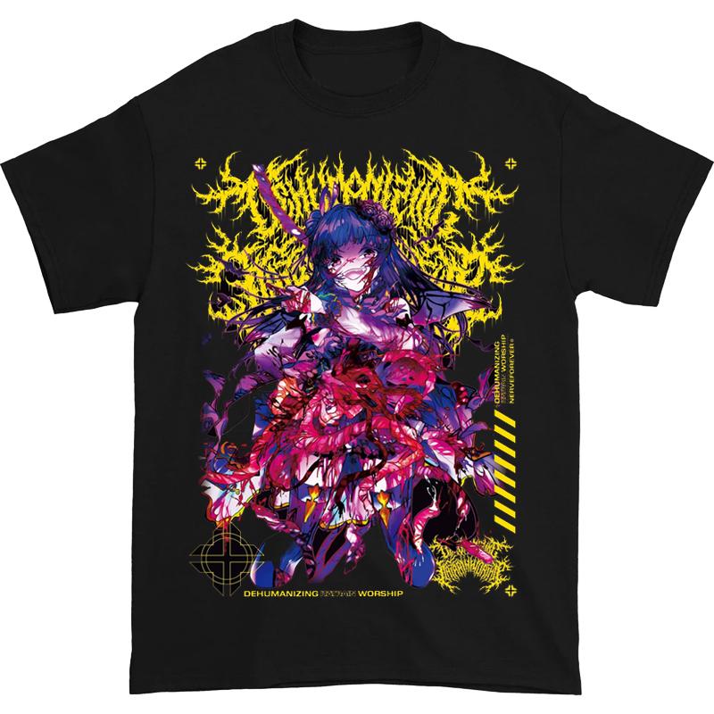 Yandere Chainsaw Factory Chainsaw Sauce Black Gold Dark Rock Anime Second Dimension Men's Short Pure Cotton Crew Neck T-Shirt