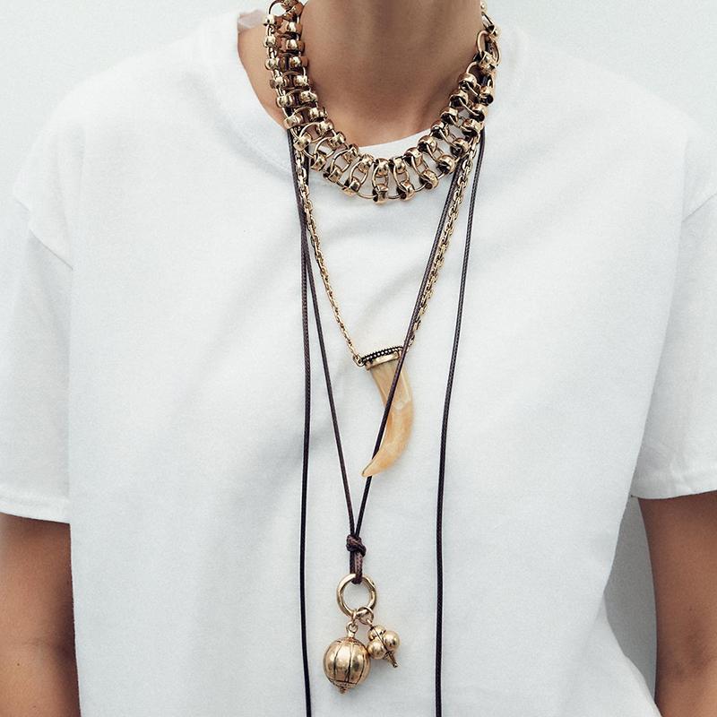 Luxury Multilayer Wolf Tooth Pendant Necklaces For Women Men Vintage Ethnic Style Geometric Necklace Holiday Party Jewelry Gifts