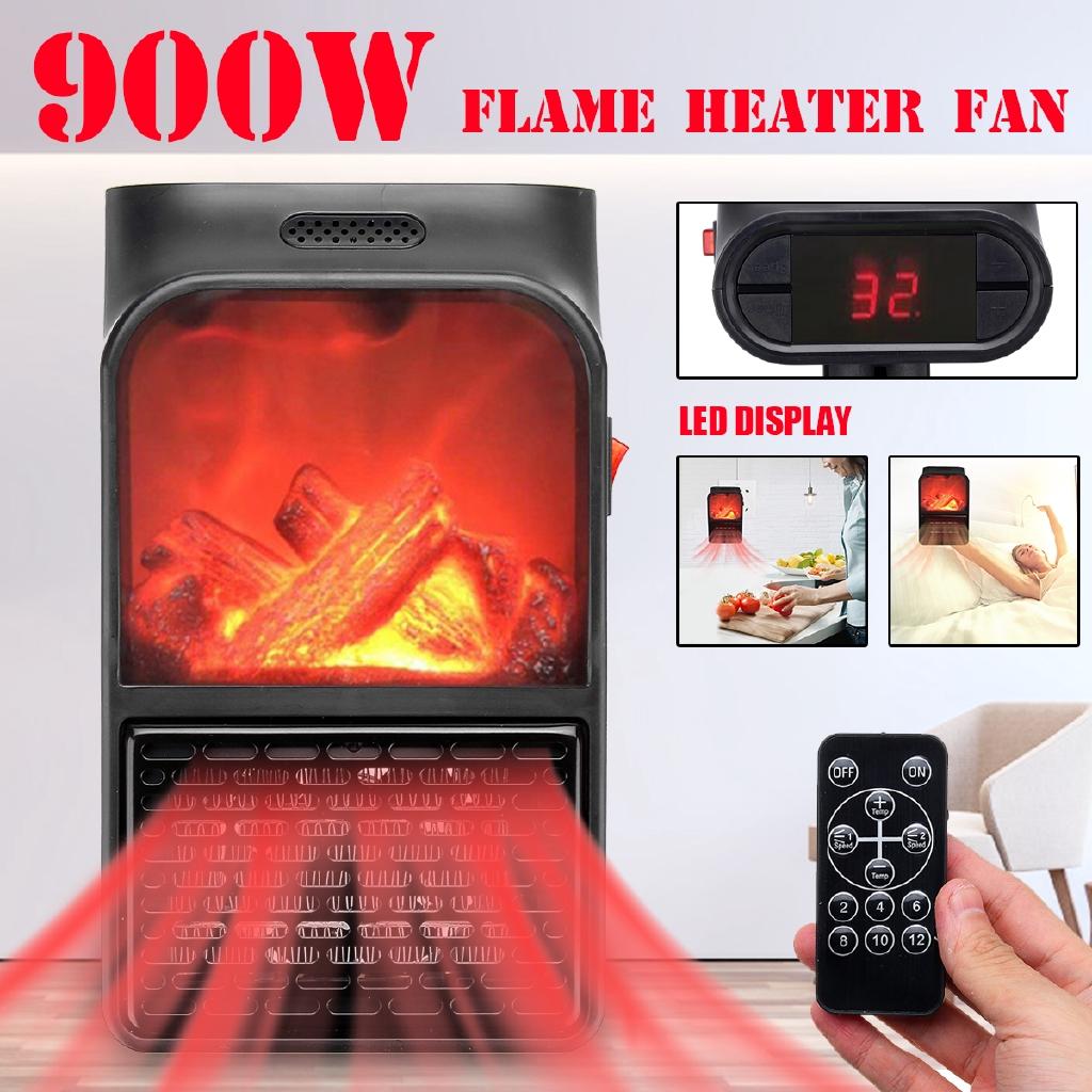 900W Mini Air Warmer Household Wall Handy Fan PTC Ceramic Heating Stove Radiator Electric Wall-outlet Flame Heater