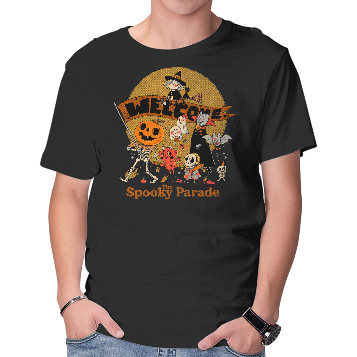 Unisex Crew Neck T-Shirt Spooky Parade Graphic Short Sleeve Casual Tee XXL