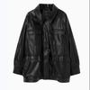 Autumn and Winter Leather Jacket Retro Loose Motorcycle Jacket Plus Velvet Thickening Mid-length Women's Leather Jacket