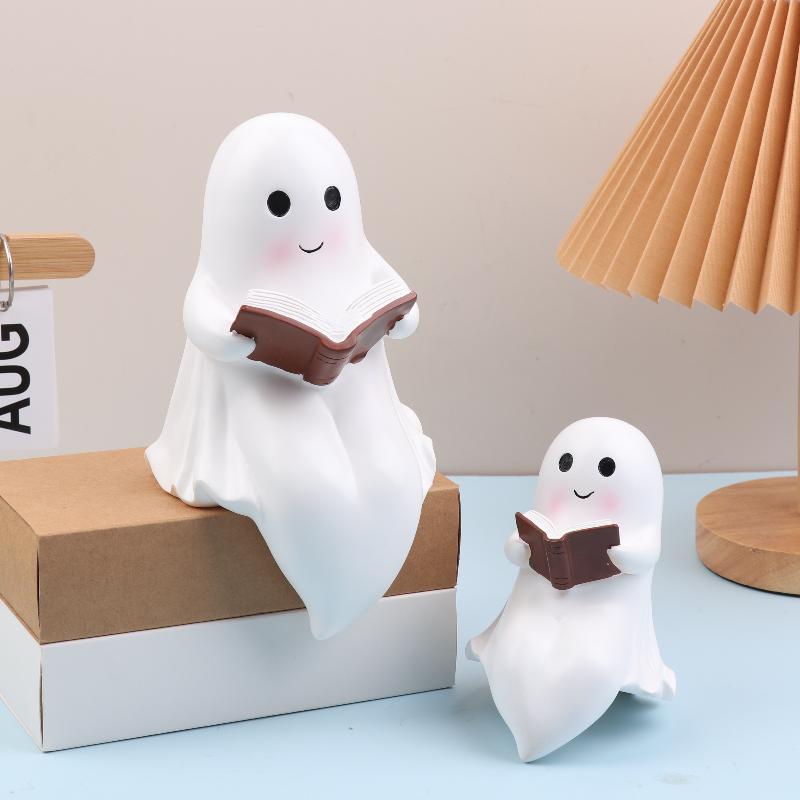 Ghost Halloween Decor Night Light Halloween Decorations Indoor Ghost Reading Book Figurine Book Lovers Gifts Table Decorations/
