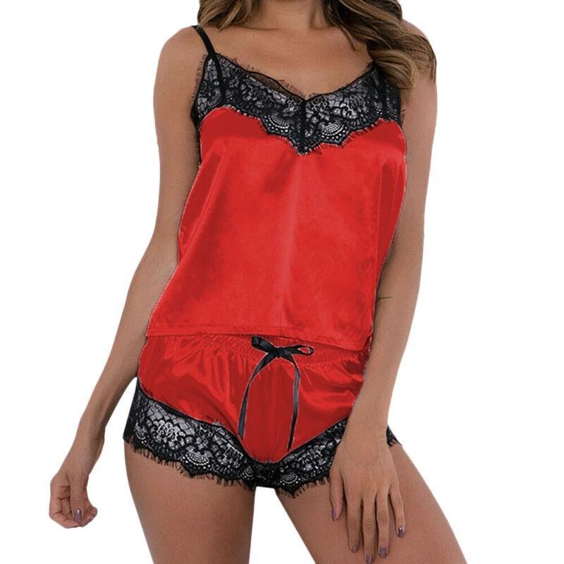 Womens Satin Silk Pajama Sets Short Pants Sleepwear Homewear Night Wear Sling Womens Satin Silk Pajama Sets Short Pants Sleepwear Homewear Night Wear Sling