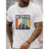 Detroit Cityscape Graphic Tee, Men'S Summer Casual Crew Neck T-Shirt, with Slight Stretch, Regular Fit Print Short Sleeve Top