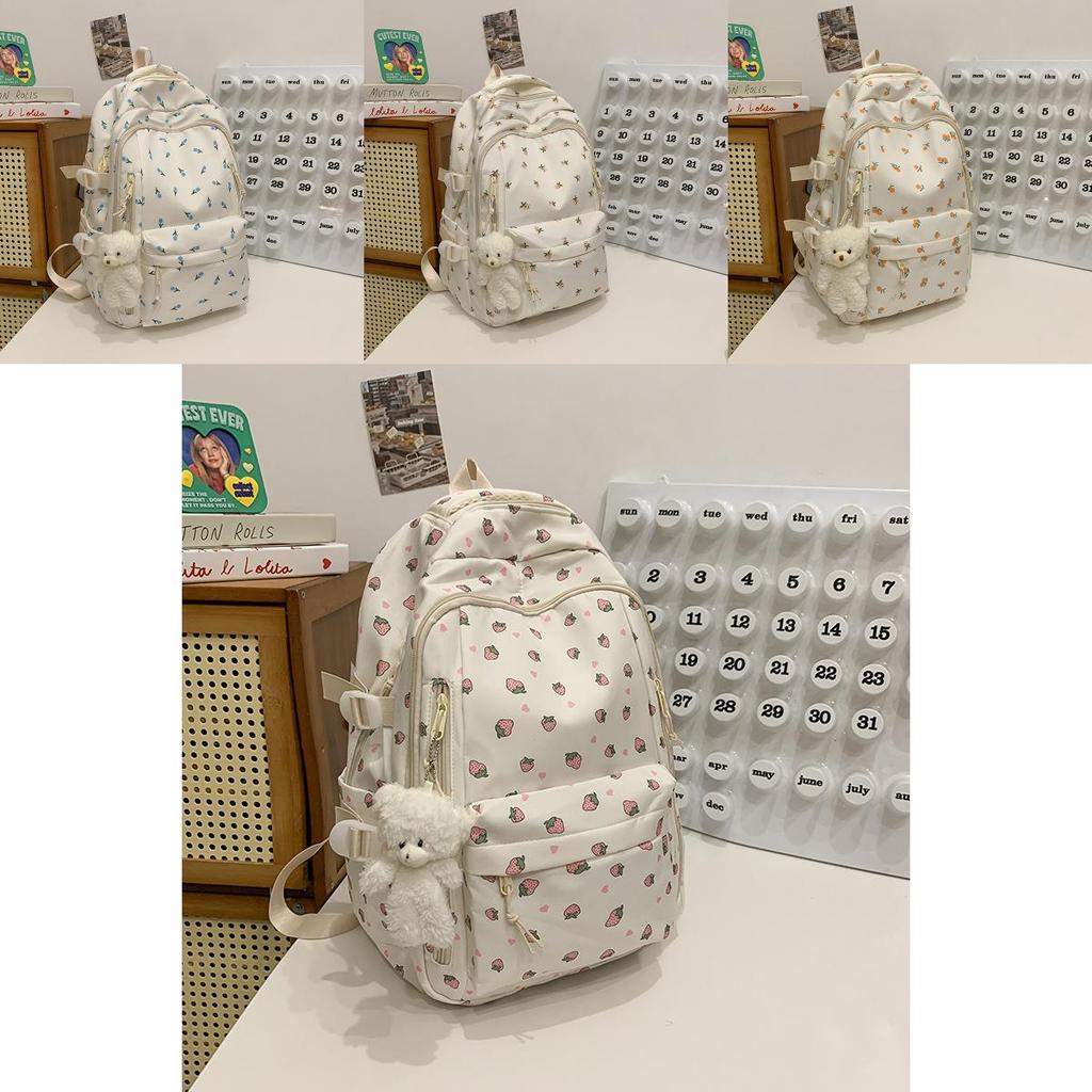 Floral Pattern Nylon Backpack With Large Capacity For Students And Casual Use