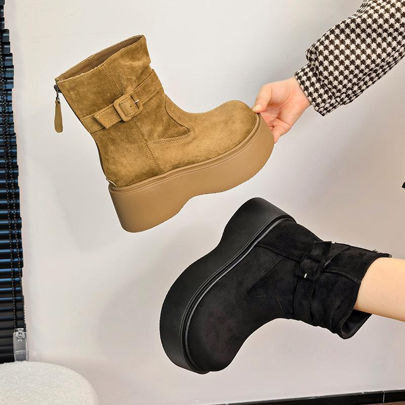 Fashion Ankle Boots Fur Women Flats Platform Suede Fashion Shoes Designer Dress Woman Boots 2025 New Goth Chelsea Botas Ladies Shoes