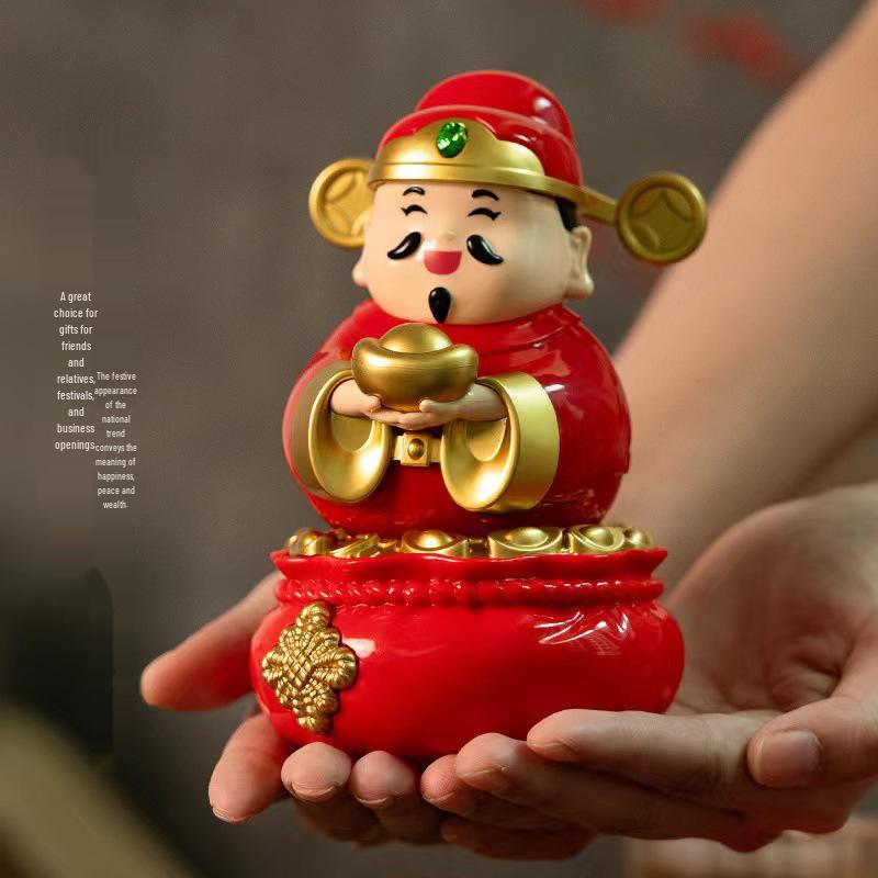 Cartoon God of Wealth Solar-Powered Desktop Ornament - New Year Gift
